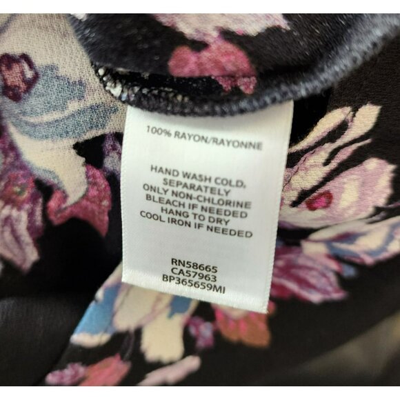 BP Floral Keyhole Blouse S | Rayon | Black Purple | Tiered Bell Sleeve - Picture 3 of 8